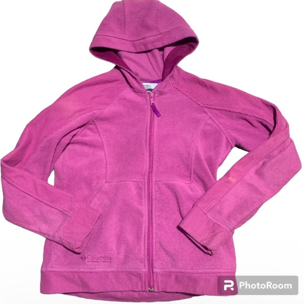 Columbia Pink Purple Zipper Front Hooded Sweatshirt Womens Size Medium